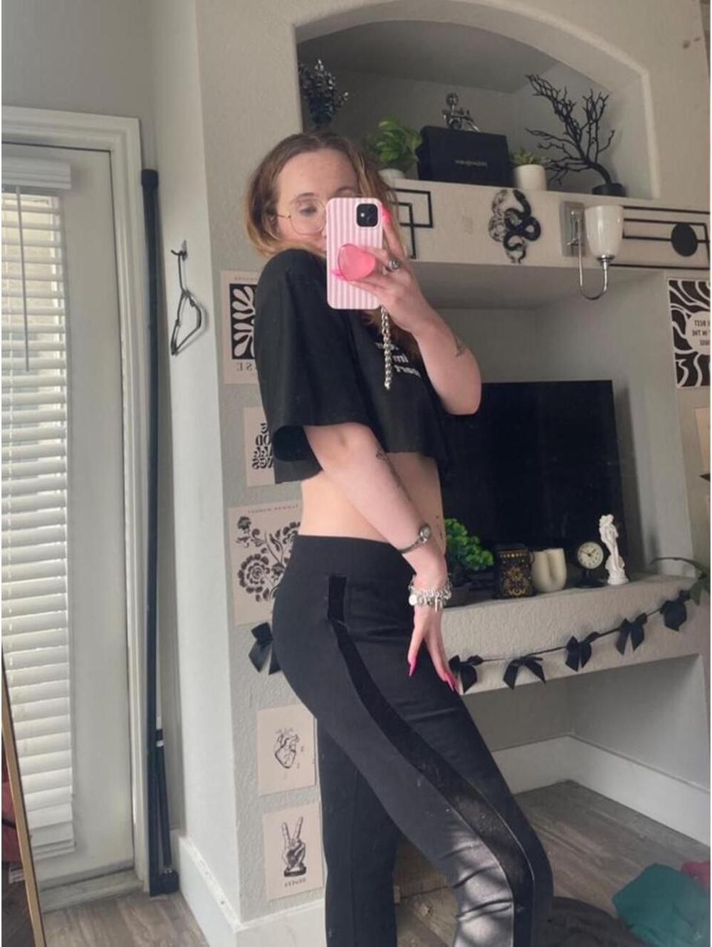 White House Black Market Women's Black Leggings with Stripe Detail